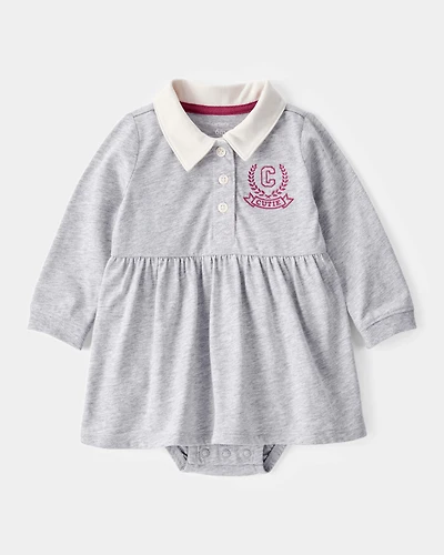 Baby Varsity Polo Bodysuit Dress - Grey