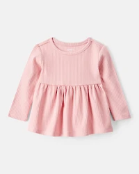 Baby Girl Long-Sleeve Peplum Top - Pink