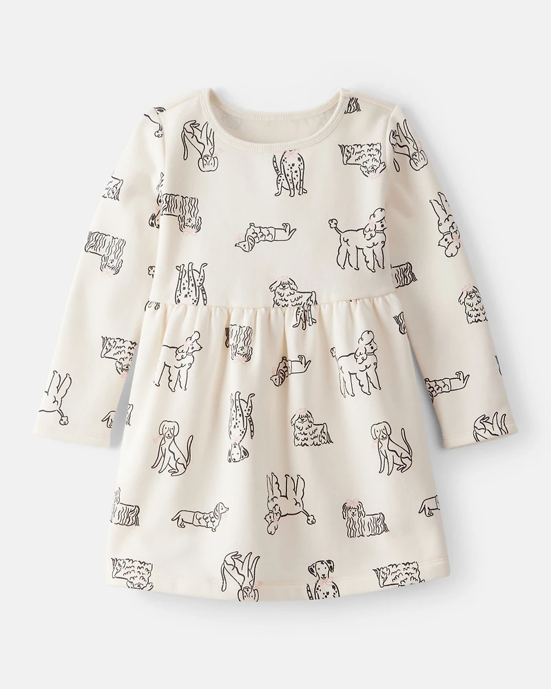 Toddler Girl DayDream Fleece Puppy Knit Dress - Ivory