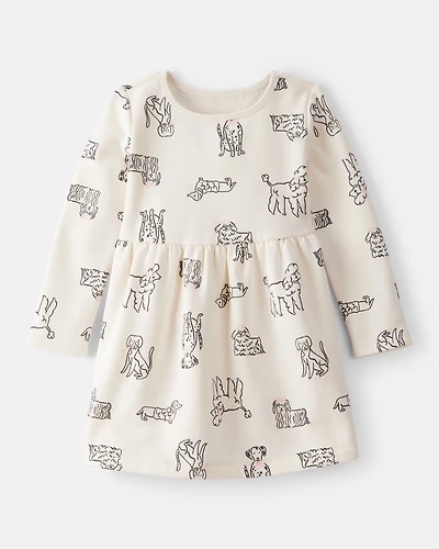 Toddler Girl DayDream Fleece Puppy Knit Dress - Ivory