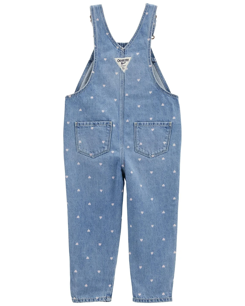 Toddler Heart-Print Knit Denim Overalls - Blue