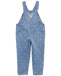 Toddler Heart-Print Knit Denim Overalls - Blue