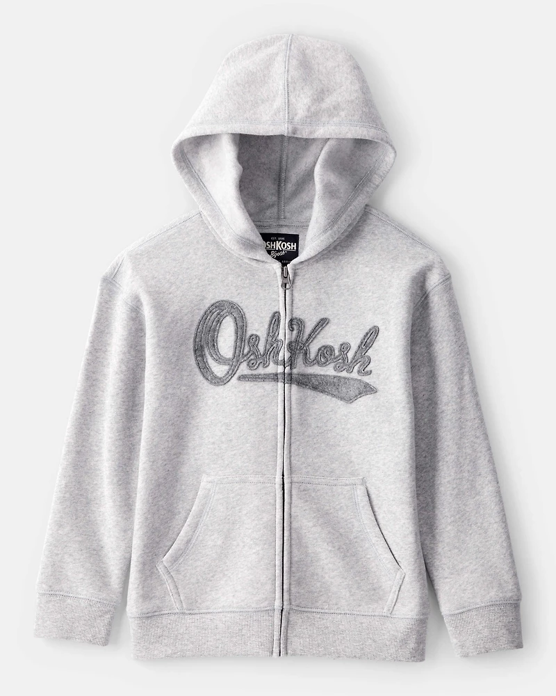 Boys Fleece Hooded Zip-Up Jacket - Grey