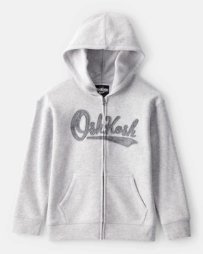 Boys Fleece Hooded Zip-Up Jacket - Grey