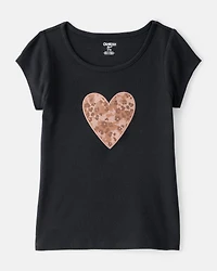 Girls Leopard Heart Short-Sleeve Graphic Tee - Black