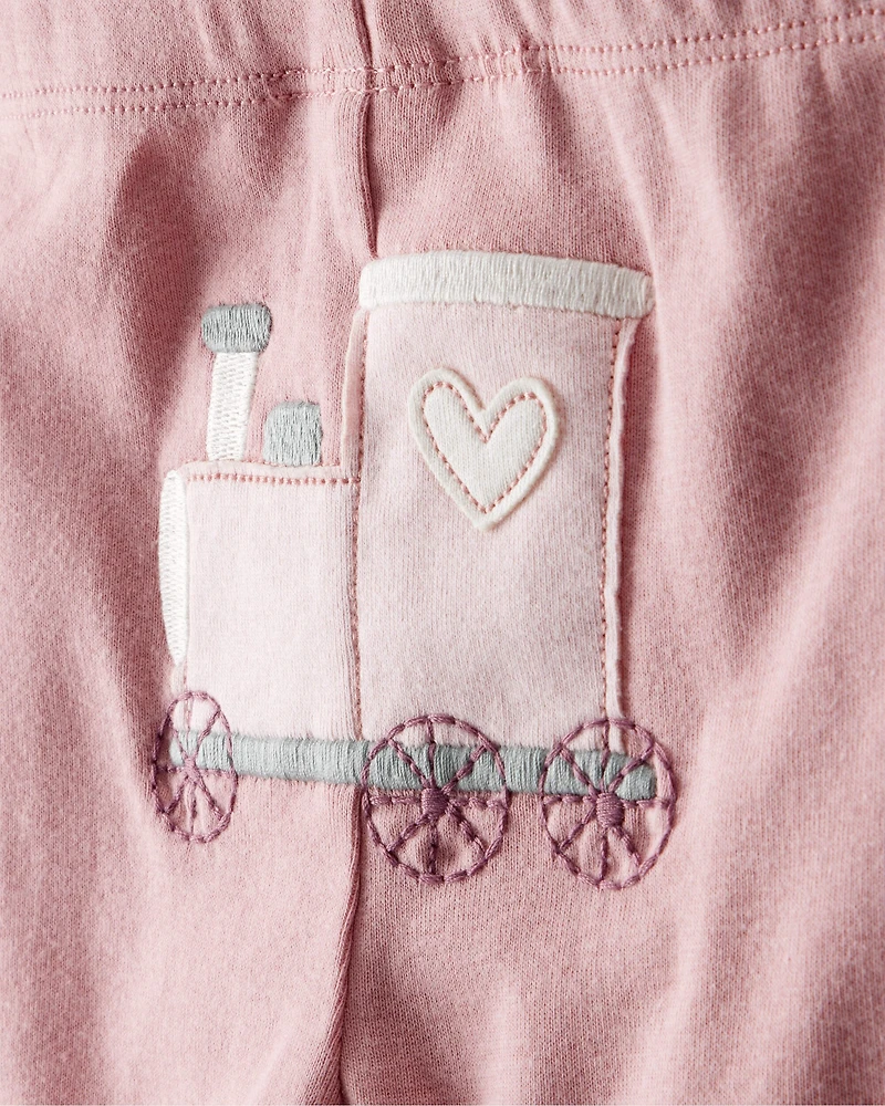 Baby Girl 3-Piece Train Print Long-Sleeve Bodysuit & Pant Set - Pink