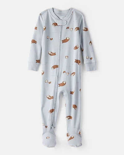 Baby Boy Otter 100% Cotton Snug Fit 2-Way Zip Footie 1-Piece Pajamas - Blue
