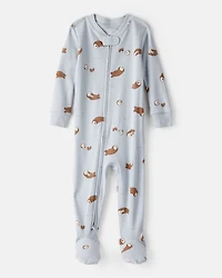 Baby Boy Otter 100% Cotton Snug Fit 2-Way Zip Footie 1-Piece Pajamas - Blue