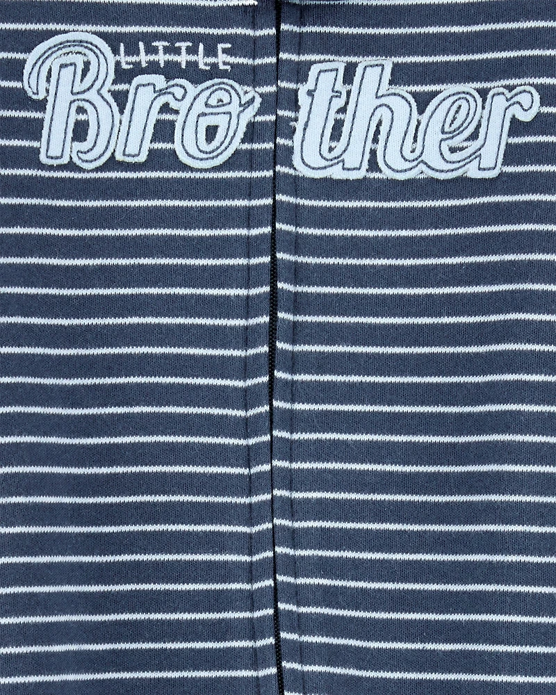 Baby Boy Striped Little Bro 2-Way Zip Cotton Sleep & Play Pajamas - Blue