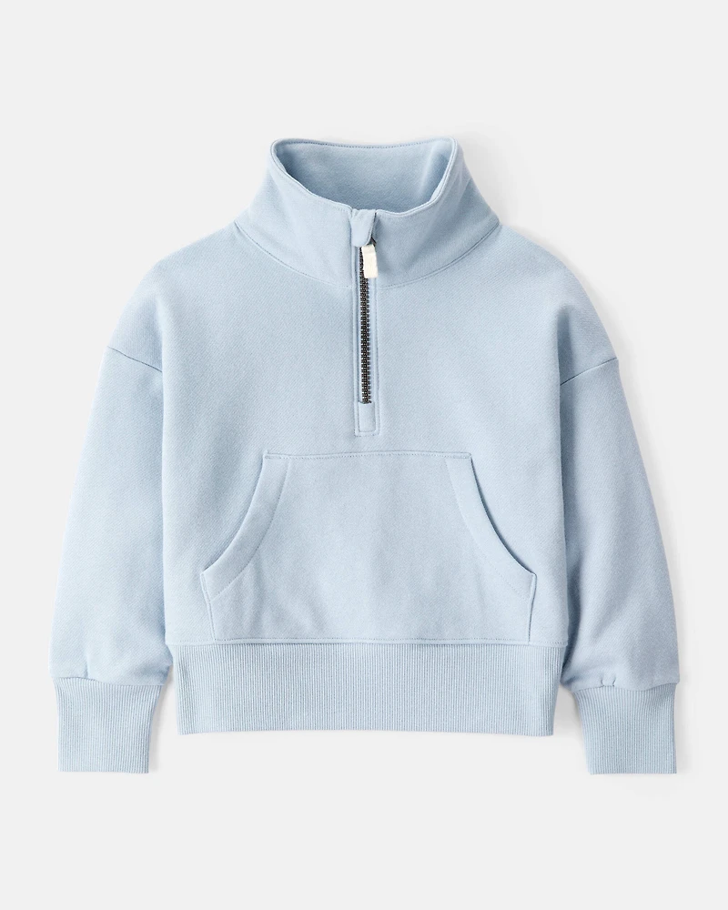 Toddler Girl Long-Sleeve Quarter-Zip Pullover Sweatshirt - Blue