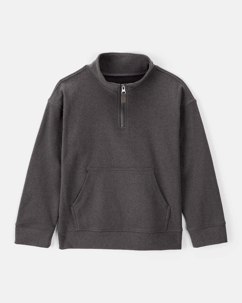 Boys Long-Sleeve Quarter-Zip Pullover Sweatshirt - Black