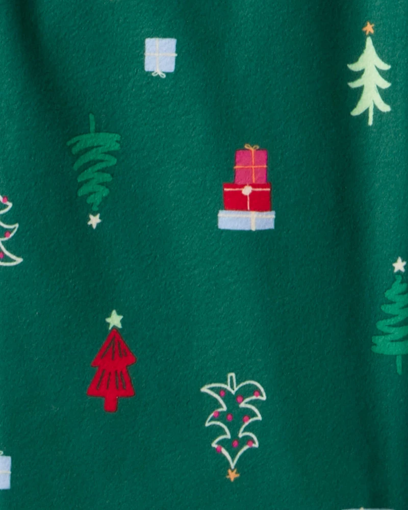 Kid Green Trees Fleece Long-Sleeve Loose Fit 2-Piece Pajamas