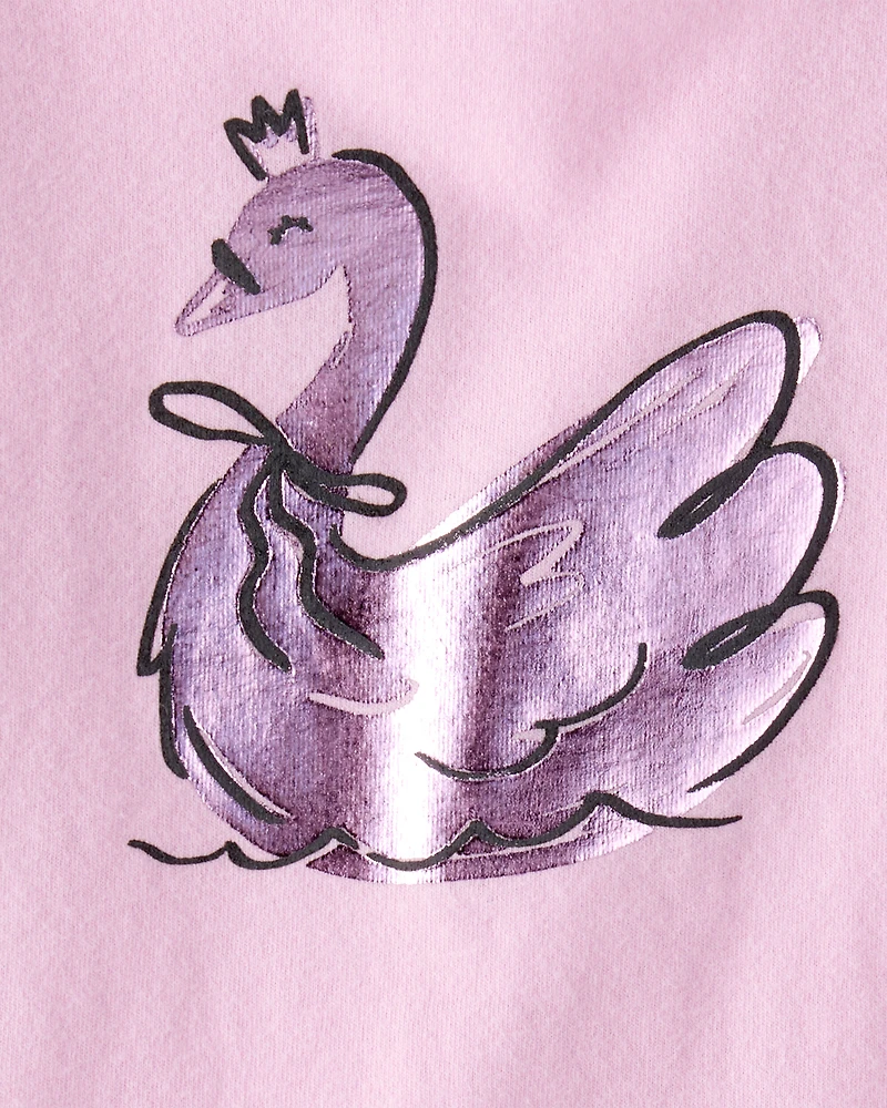 Baby Girl Metallic Swan Long-Sleeve Graphic Tee - Pink