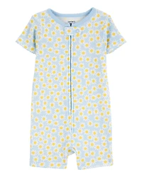 Toddler Daisy Floral Snug Fit Cotton 1-Piece Pajamas - Blue