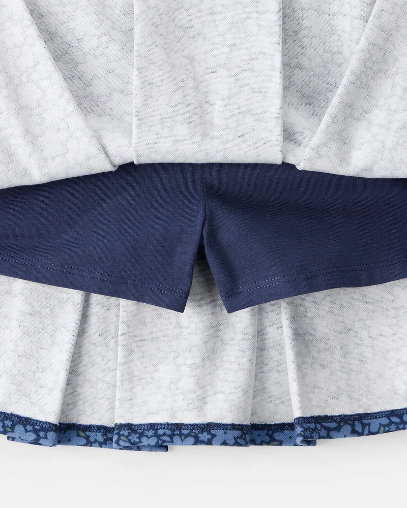 Kid Floral Pleated Pull-On Skort - Navy
