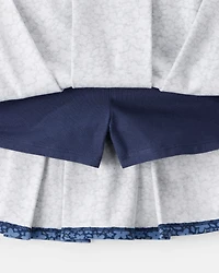 Kid Floral Pleated Pull-On Skort - Navy
