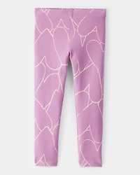 Toddler Girl Cotton Heart Stretch Leggings - Purple