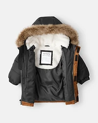 Baby Boy 2-Piece Color Block Hooded Snowsuit Jacket & Bib Set - Brown/Black
