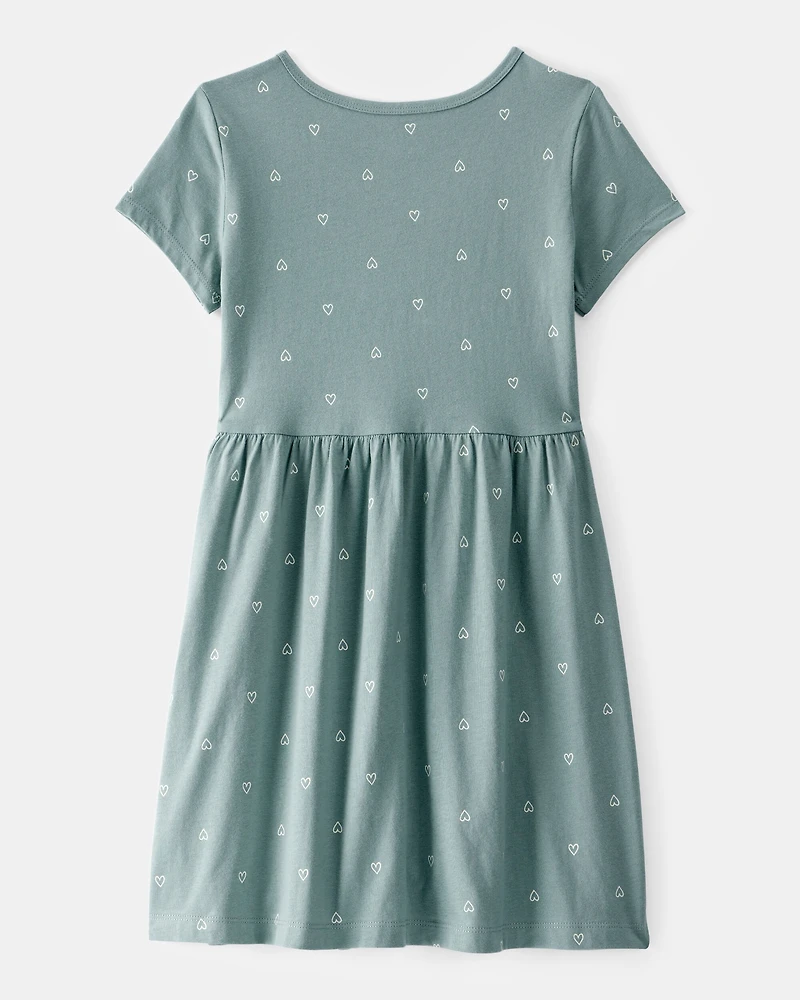 Girls Heart Print Short-Sleeve Dress - Green