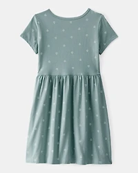 Girls Heart Print Short-Sleeve Dress - Green