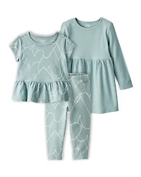 Toddler Girl 3-Piece Heart Print Outfit & Dress Set - Green
