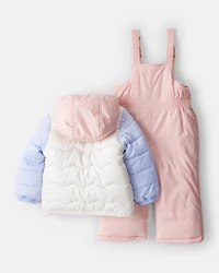 Toddler Girl 2-Piece Color Block Hooded Snowsuit Jacket & Bib Set