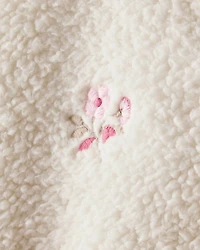 Toddler Girl Floral Sherpa Bomber Jacket - Ivory