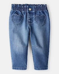 Baby Girl Heart Pocket Barrel Jeans - Blue