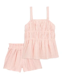 Kid 2-Piece Ruched Textured Tank & Pull-On Smocked Shorts Set - Pink