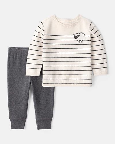 Baby Boy Sheep Long-Sleeve Tee & Pant Set - White/Grey
