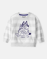 Baby Neutral Bluey Striped French Terry Pullover - Grey