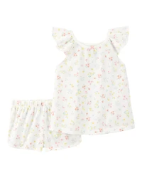 Toddler Girl Floral Loose Fit 2-Piece Pajamas - White