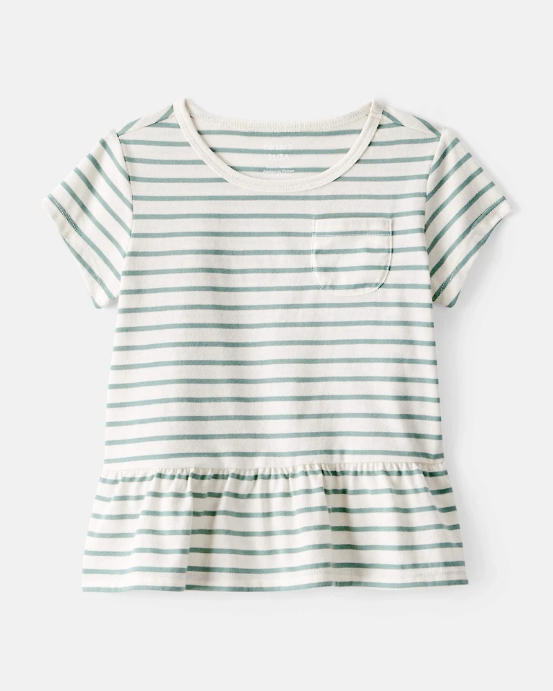 Toddler Girl Striped Short-Sleeve Peplum Top - White/Green