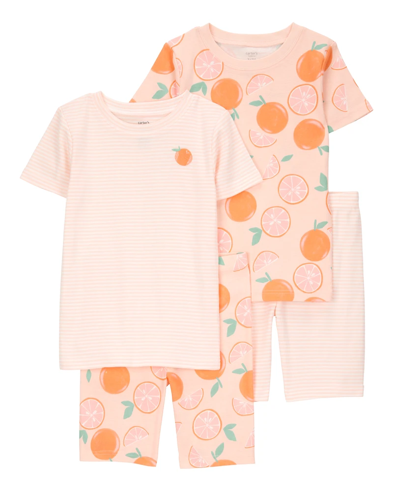 Kid Orange Striped Snug Fit Cotton 4-Piece Pajamas