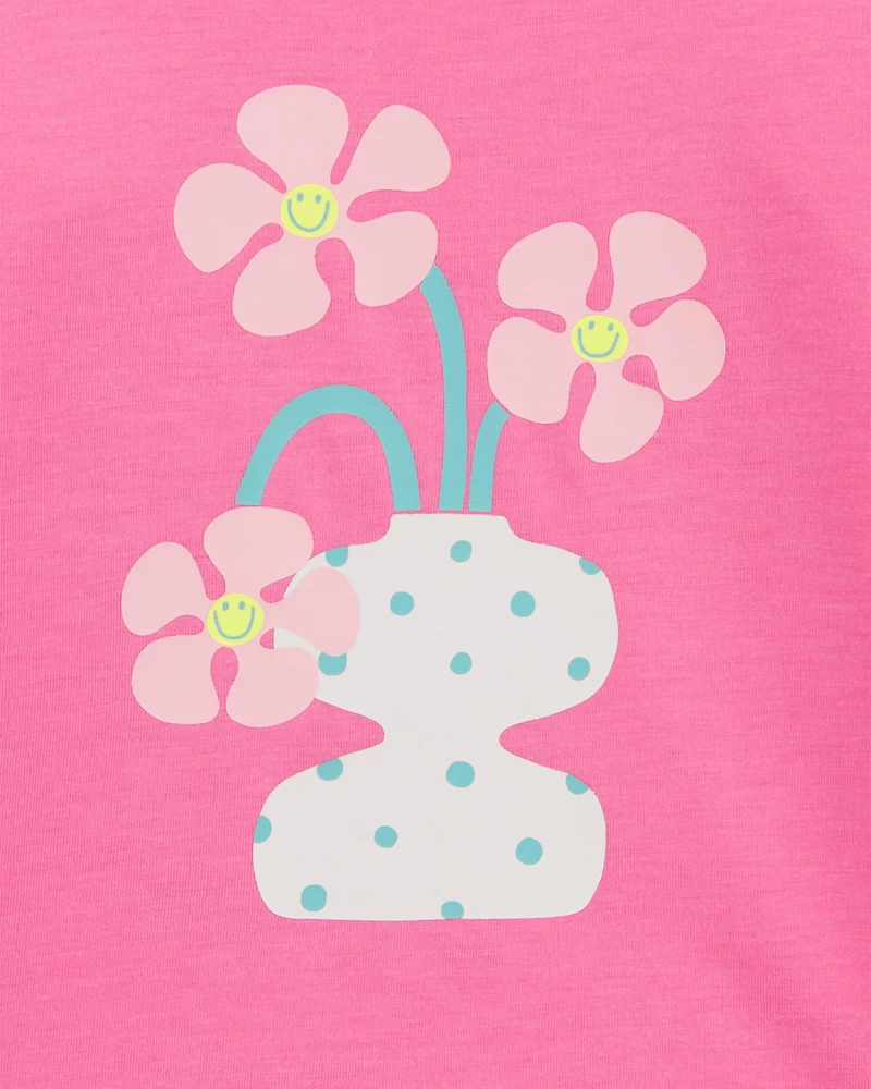 Girls Flower Cotton Blend Graphic Tee