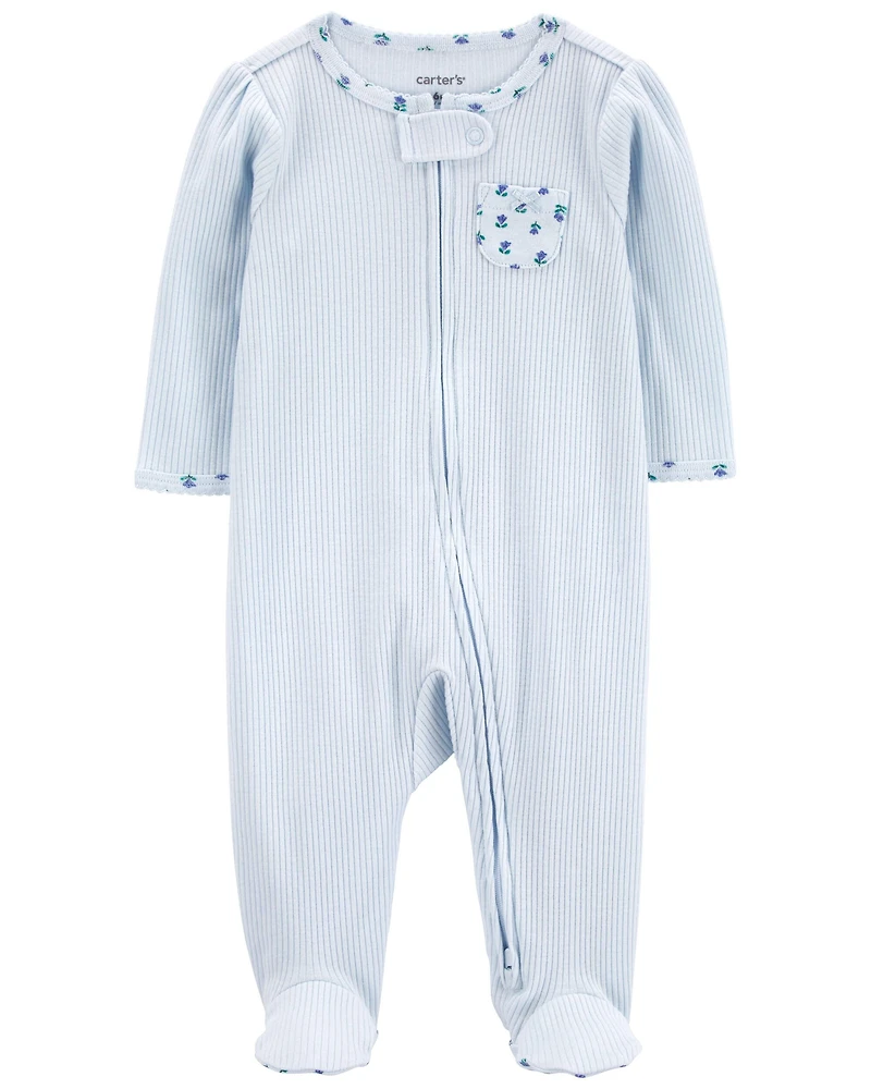 Baby Floral 2-Way Zip Ribbed Sleep & Play Pajamas