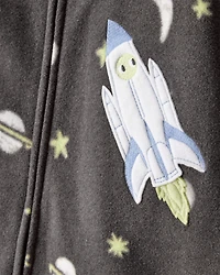 Baby Boy Spaceship Star Print Fleece Loose Fit 1-Piece Pajamas - Grey