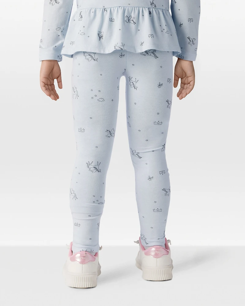 Toddler Girl Printed Cotton Pull-On Stretch Leggings - Blue