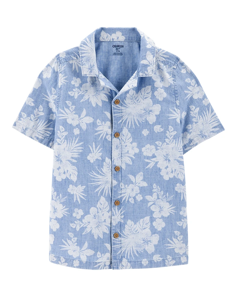 Kid Tropical Print Button-Front Shirt - Blue
