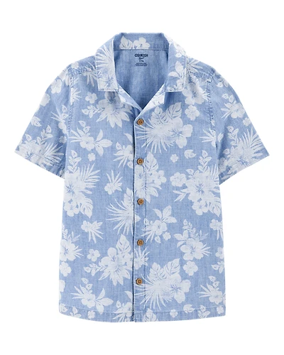 Kid Tropical Print Button-Front Shirt - Blue