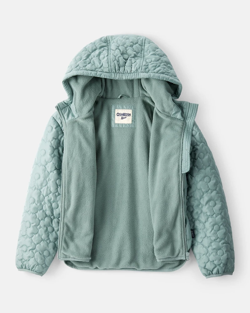Girls Flowers Long-Sleeve Midweight Quilted Jacket - Green