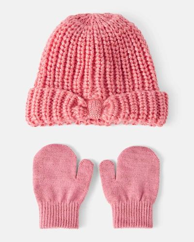 Toddler Girl 2-Piece  Shimmer Winter Hat & Mittens - Pink