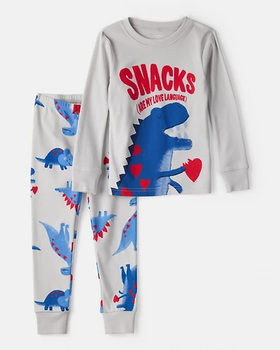 Toddler Boy Dinosaur 100% Cotton Snug Fit 2-Piece Pajamas - Grey