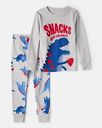 Toddler Boy Dinosaur 100% Cotton Snug Fit 2-Piece Pajamas - Grey