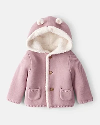 Baby Girl Sherpa Lined Cotton Long-Sleeve Jacket - Pink