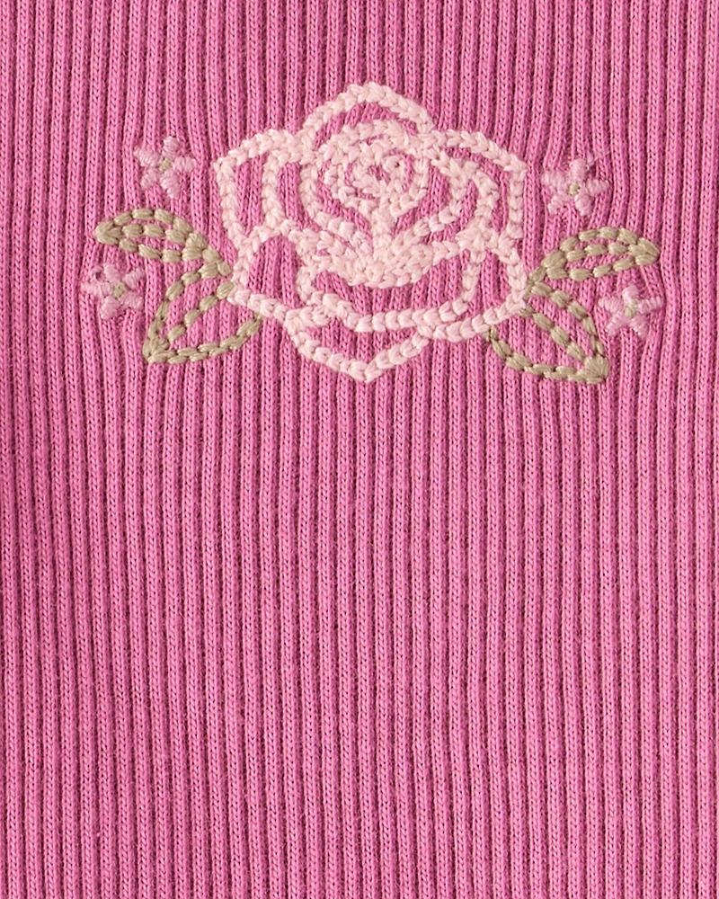 Baby Girl Flower Cotton Short-Sleeve Top - Pink