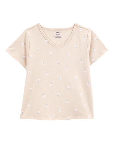 Kid Floral Short-Sleeve Fashion Top - Tan