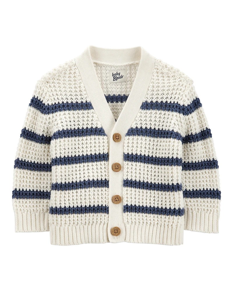 Baby Striped Button-Front Sweater Knit Cardigan - Cream