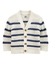 Baby Striped Button-Front Sweater Knit Cardigan - Cream
