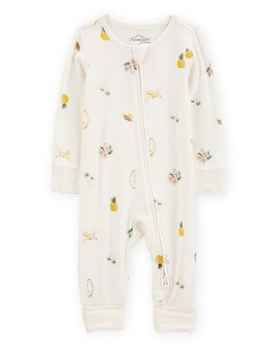 Baby Girl Tropical Print 2-Way Zip PurelySoft Convertible Foot Sleep & Play Pajamas - Ivory